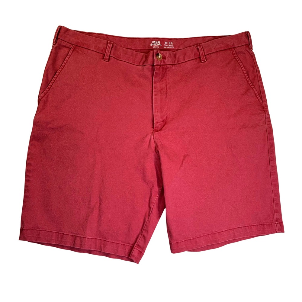 IZOD Saltwater Stretch Chino Shorts Mens 40 Red Pink Flat Front 9.5 Inseam